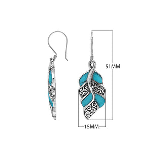 Turquoise Shell Leaf Filigree Silver Earrings For Wholesale