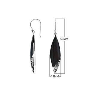 Black Shell Long Marquise Silver Earrings For Wholesale