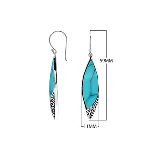 Turquoise Shell Long Marquise Silver Earrings For Wholesale