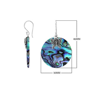 Mother Of Pearl round silver earrings with butterfly design