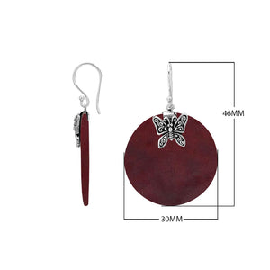 Mother Of Pearl round silver earrings with butterfly design