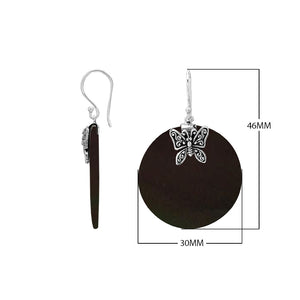 Mother Of Pearl round silver earrings with butterfly design