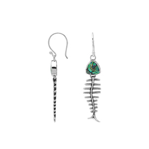 Abalone Shell silver fishbone earrings with artistic design