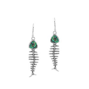 Abalone Shell silver fishbone earrings with artistic design