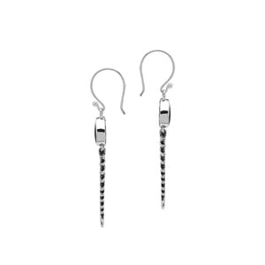 Black Shell silver fishbone earrings with artistic design