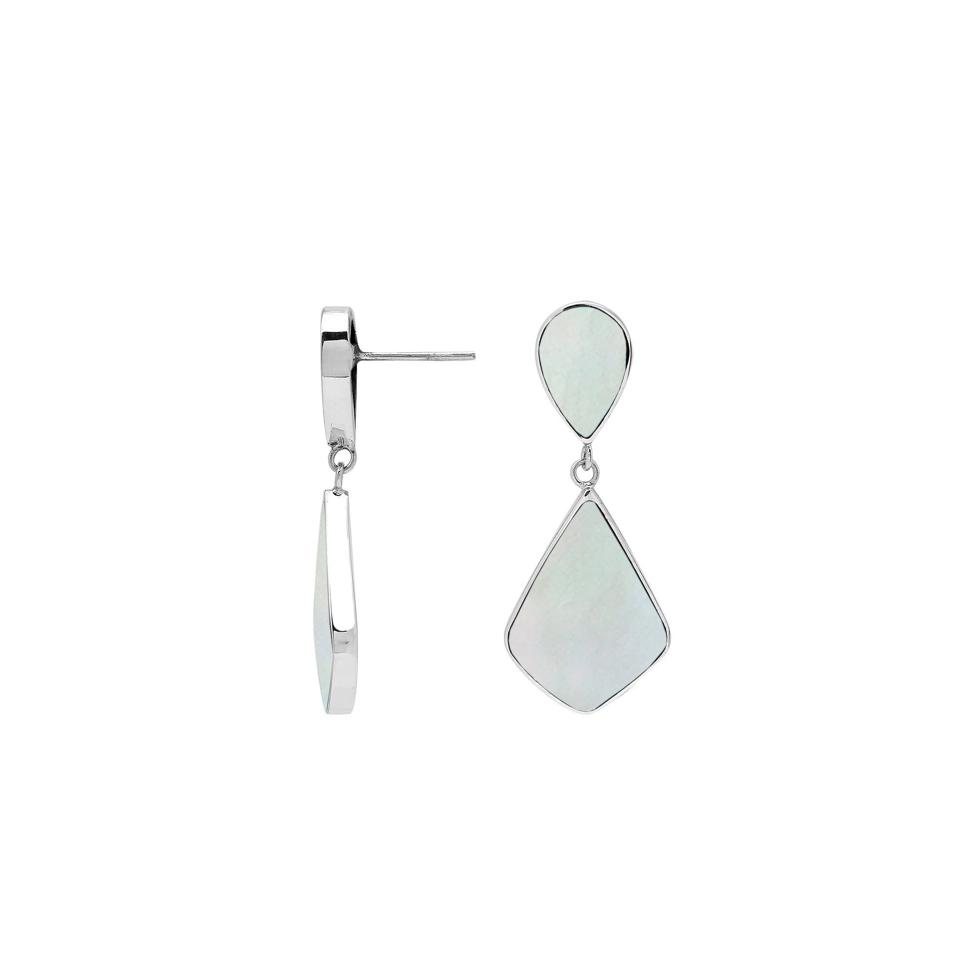 Mother Of Pearl silver geometric drop earrings with polished finish