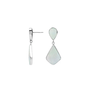 Mother Of Pearl silver geometric drop earrings with polished finish