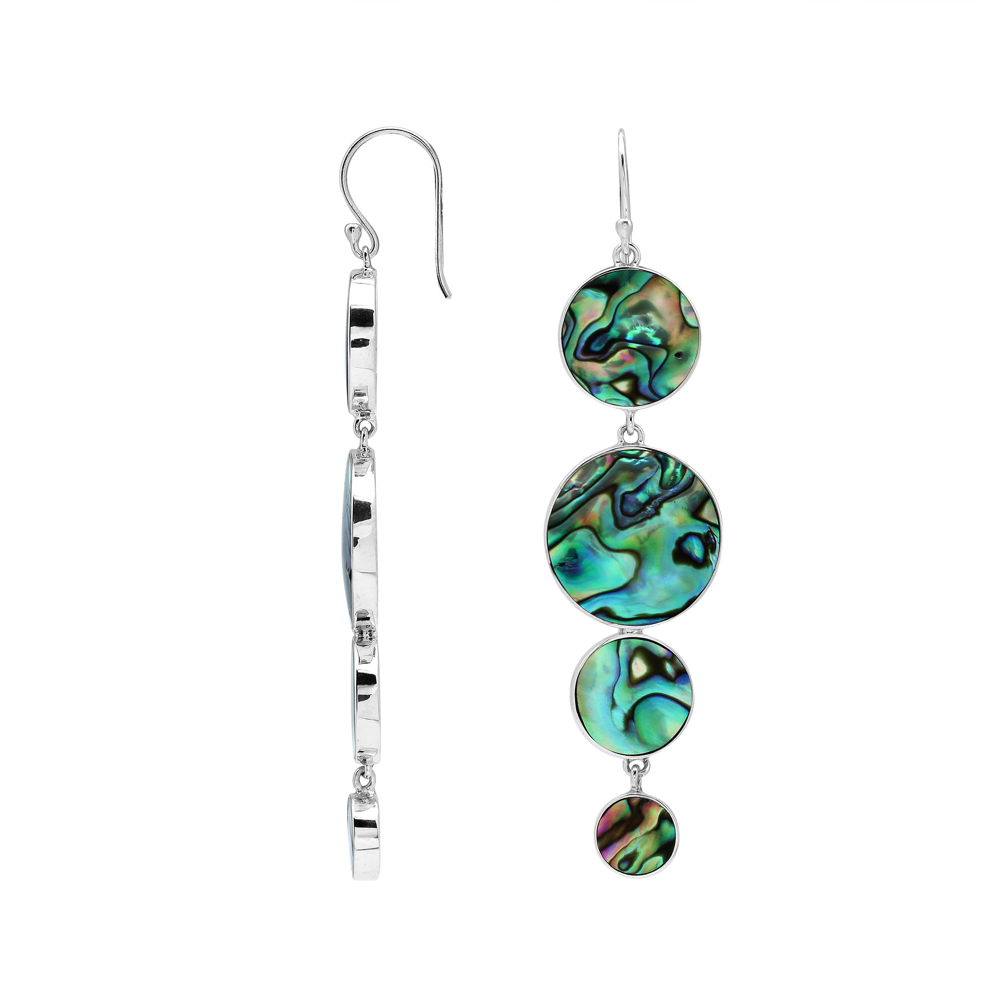 Sterling Silver Abalone Shell Tiered Multi-Circle Drop Earrings