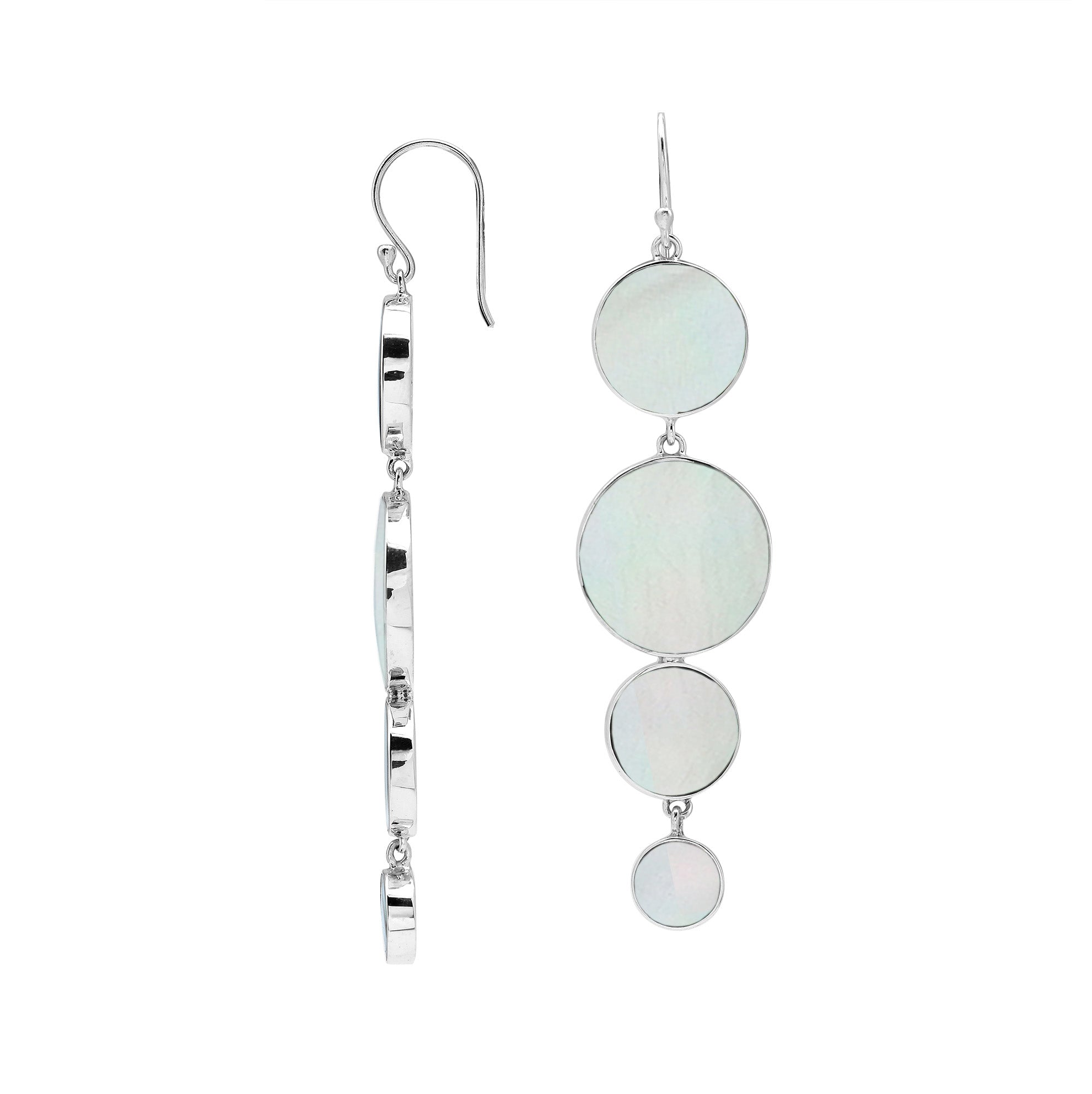 Sterling Silver Mother Of Pearl Tiered Multi-Circle Drop Earrings