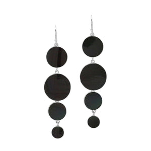 Sterling Silver Black Shell Tiered Multi-Circle Drop Earrings