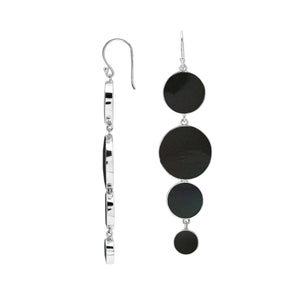 Sterling Silver Black Shell Tiered Multi-Circle Drop Earrings