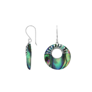Sterling Silver Abalone Shell Round Hoop Drop Earrings