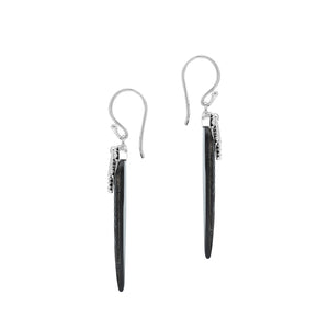 Sterling Silver Black Shell Leaf Dangle Earrings Handcrafted In Bali