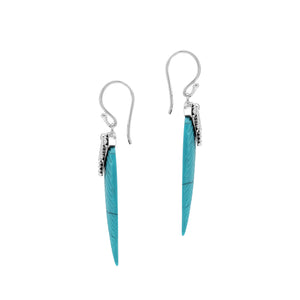Sterling Silver Turquoise Leaf Dangle Earrings Handcrafted In Bali