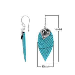 Sterling Silver Turquoise Leaf Dangle Earrings Handcrafted In Bali