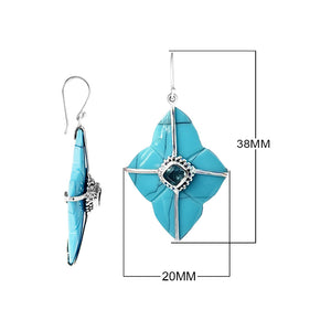 Turquoise Shell Sterling Silver Floral Drop Earwire Earrings