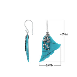 Sterling silver turquoise shell leaf drop earrings with layered shell and polished finish
