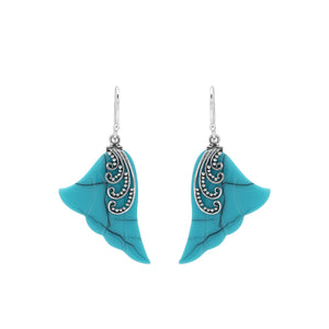 Sterling silver turquoise shell leaf drop earrings with layered shell and polished finish
