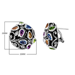 Sterling Silver Dome Multi Stone Quartz Earrings With Omega Clip