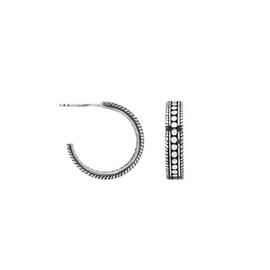 Sterling silver hoop earrings with rope and dot detailing