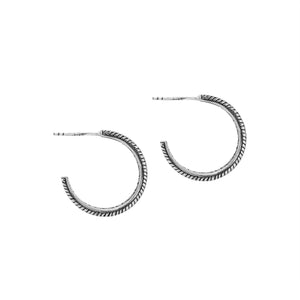 Sterling silver hoop earrings with rope and dot detailing