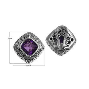 Wholesale sterling silver Amethyst Quartz square earrings with polished finish and Omega Clip lock.