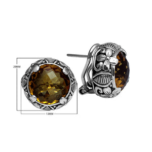 Wholesale sterling silver Citrine Quartz floral crown earrings with polished finish and Omega Clip lock.