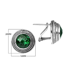 Sterling Silver Green Quartz round omega clip earrings