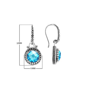Sterling Silver Blue Topaz Quartz round beaded earrings