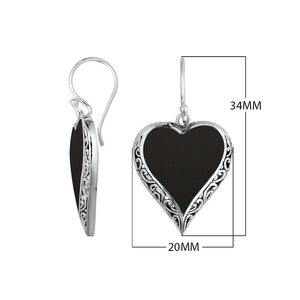Wholesale Sterling Silver Black Shell Heart Earrings With Filigree Detailing