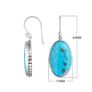 Wholesale Sterling Silver Oval Earrings With Turquoise Shell And Hammered Edge