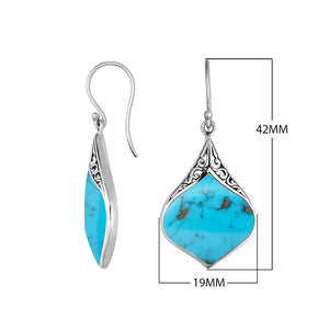 Silver contoured earrings with Turquoise Shell and filigree detailing