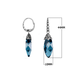Wholesale sterling silver London Blue Topaz Quartz drop earrings with handcrafted silver detailing