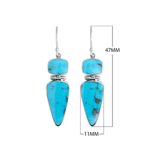 Sterling silver long drop earrings with vibrant Turquoise Shell dual-shape elements for wholesale collections