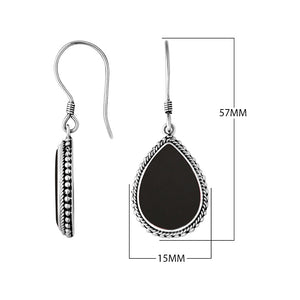 Sterling Silver Black Shell pear drop earrings with Earwire and rope-style border for wholesale jewelry collections.