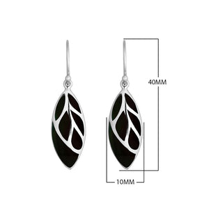 Sterling Silver Black Shell leaf earrings with Earwire and polished silver detailing for wholesale jewelry collections.