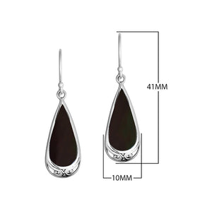 Wholesale Sterling Silver Black Shell Teardrop Earrings With Polished Engraved Accent