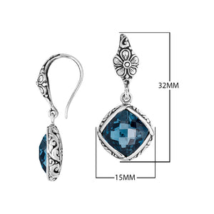 Sterling silver London Blue Topaz Quartz earrings with floral detailing for wholesale collection.