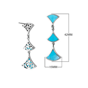 Sterling silver Turquoise Shell drop earrings with filigree design and post clip lock for wholesale jewelry collections.