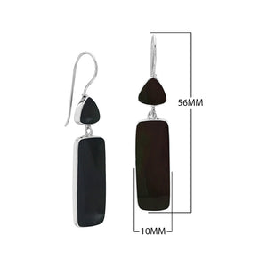 Sterling Silver Black Shell Geometric Tapered Top And Rectangle Panel Earrings With Polished Finish