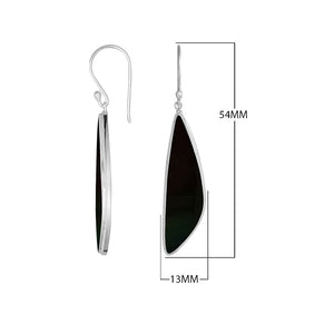 Sterling Silver Black Shell Asymmetric Long Panel Earrings With Polished Finish