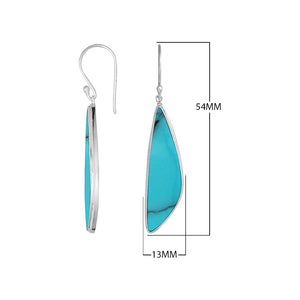 Sterling Silver Turquoise Shell Asymmetric Long Panel Earrings With Polished Finish