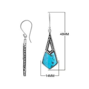 Sterling Silver Turquoise Shell Tapered Geometric Dotted Drop Earrings