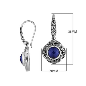 Wholesale sterling silver Sapphire swirl-pattern Balinese drop earrings.