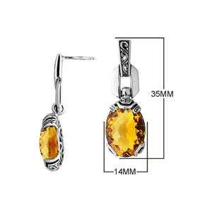 Wholesale Sterling Silver Citrine Quartz Oval Dangle Earrings With Balinese Engraved Accents