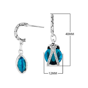Wholesale Sterling Silver Blue Topaz Quartz Marquise And Round Dangle Earrings With Bali Carved Hoop