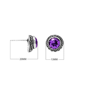 Wholesale Sterling Silver Round Amethyst Quartz Stud Earrings With Bali Rope Bezel Handcrafted In Bali