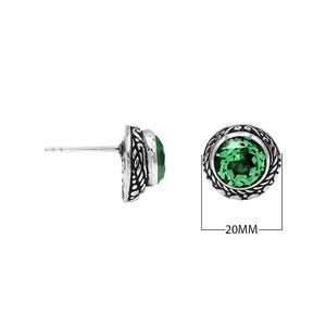 Wholesale Sterling Silver Round Green Quartz Stud Earrings With Bali Rope Bezel Handcrafted In Bali