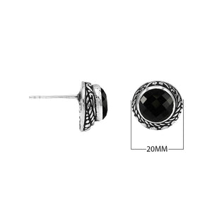 Wholesale Sterling Silver Round Black Onyx Stud Earrings With Bali Rope Bezel Handcrafted In Bali