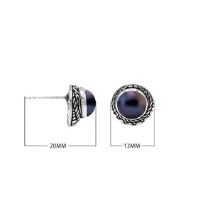 Wholesale Sterling Silver Round Gray Mabe Pearl Stud Earrings With Bali Rope Bezel Handcrafted In Bali